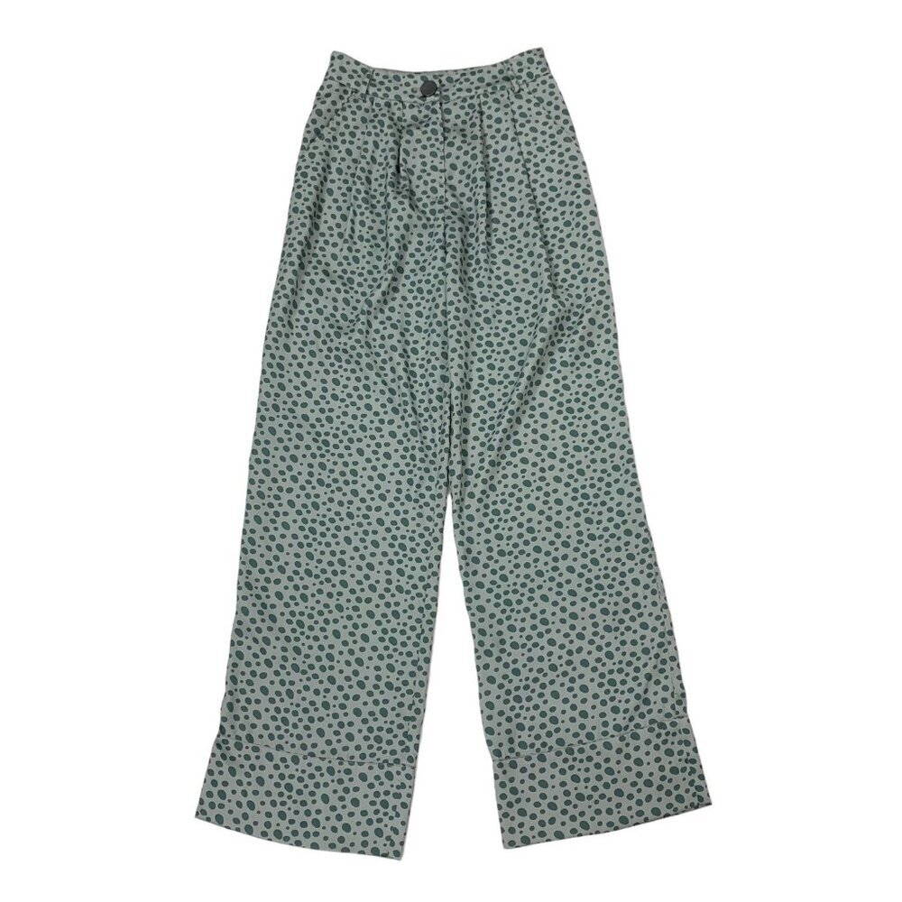 Amber Sakai Wide‎ Leg Pants 6 Long Green Lightweight Linen Relaxed
